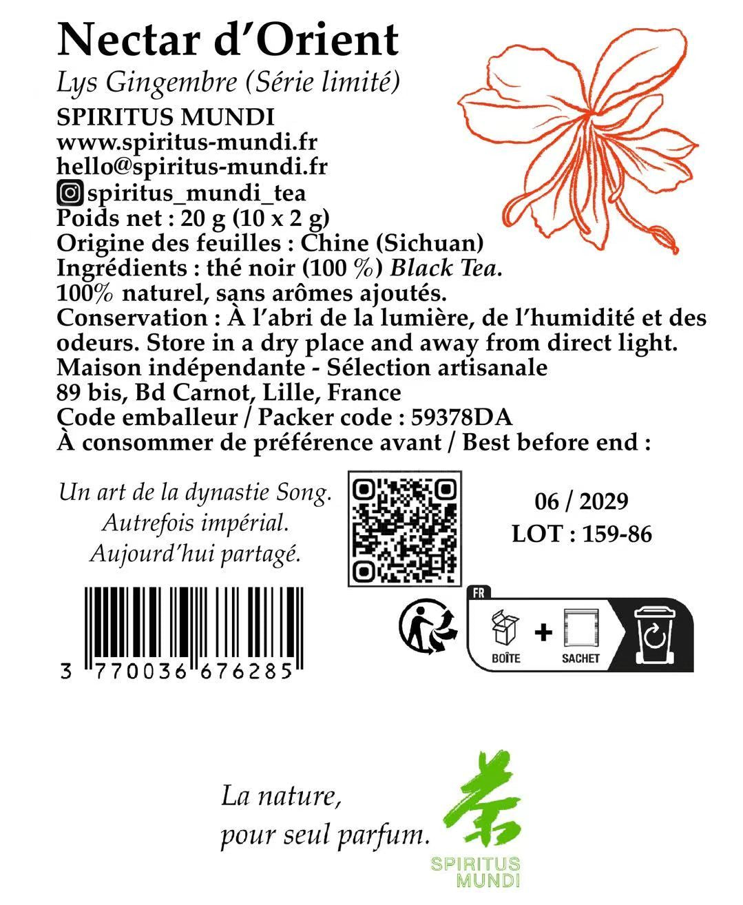 Thé noir Nectar d’orient Lys gingembre Série limitée